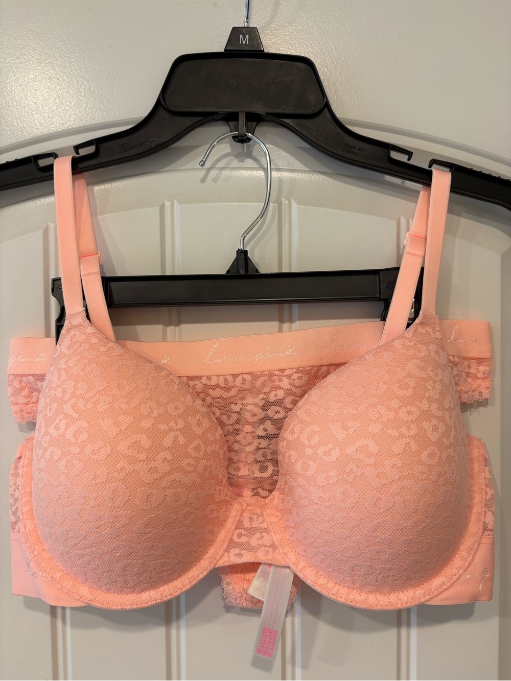 Victoria’s Secret PINK Peach Lace Bra & Panty Set 34D